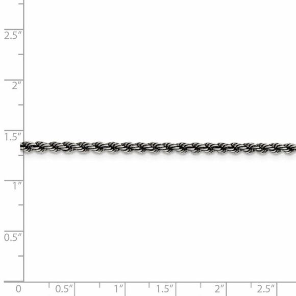 2.5mm Sterling Silver & Black Plated Solid Rope Chain Necklace, 22 In - Picture 4 of 7